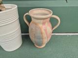 Ceramic Planter with Faux Pink Orchid + Stoneware Twin-Handle Vase - Image 3