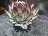 Hand-Painted Wooden Protea Light Sculpture — LED Table Art Piece (~30 cm) - Image 1