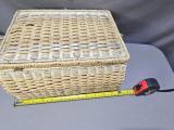 Vintage Wicker Sewing Basket — Hinged Lid, Yellow Floral-Lined Interior - Image 5