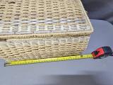 Vintage Wicker Sewing Basket — Hinged Lid, Yellow Floral-Lined Interior - Image 4