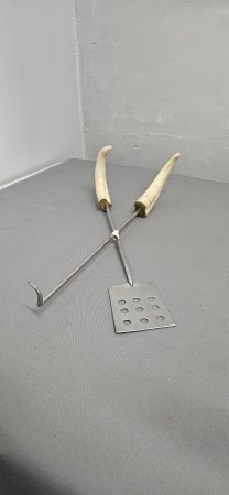 Pair of Bone-Handle BBQ / Braai Tools — Stainless Hook & Slotted Scoop