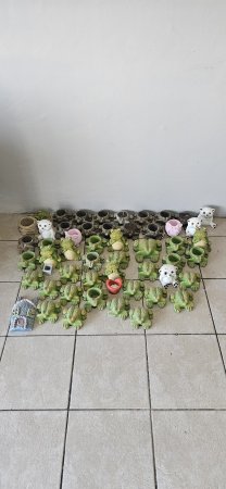 Cement Garden Ornament Mega Lot — Frog Planters, Animals & Fairy House