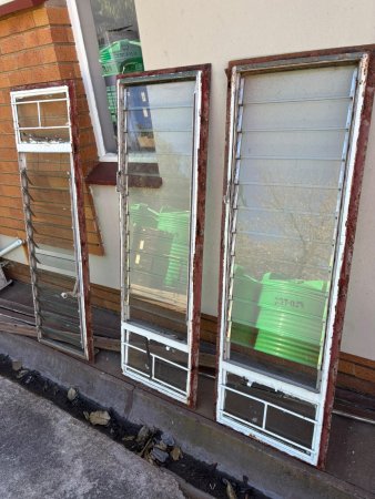 Set of 3 Aluminium Louvre Windows — Salvage, Rusty Frames