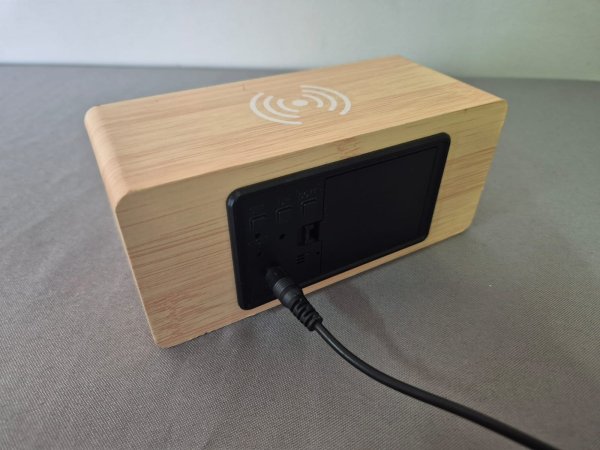 Bamboo LED Digital Alarm Clock with Qi Wireless Charging Pad