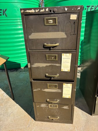 Vintage 4-Drawer Steel Filing Cabinet, Brass Handles (No.1)