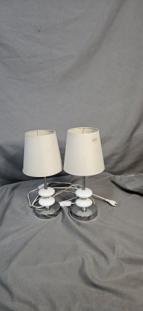 Pair of Modern White Bedside / Table Lamps with Drum Shades
