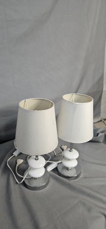 Pair of Modern White Bedside / Table Lamps with Drum Shades