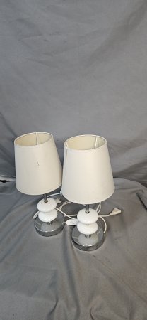 Pair of Modern White Bedside / Table Lamps with Drum Shades