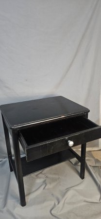 Black Bedside Cabinet / Side Table with Door & Open Shelf
