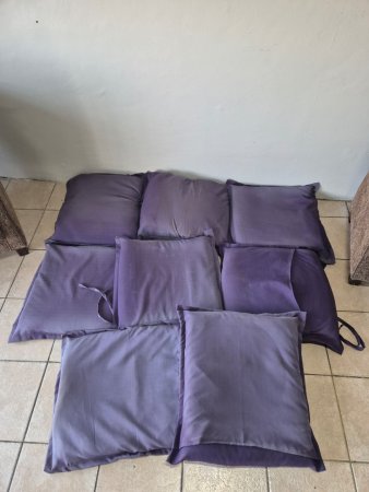 Set of Eight Outdoor Seat Cushions — Lilac & Purple Tones