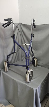 Three-Wheel Folding Rollator Walker — Blue, with Hand Brakes