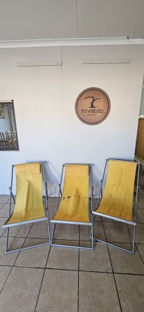 Set of 3 Retro Folding Deck Chairs — Yellow Canvas, Aluminium Frame