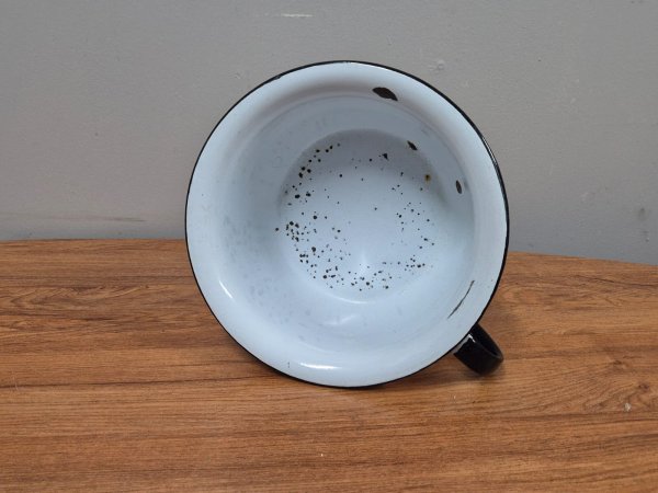 Vintage Phoenix Enamel Chamber Pot — White with Black Rim