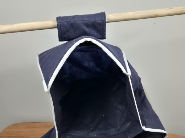 Hanging Wardrobe Organiser — Navy, 5 Shelves, 38 × 122cm