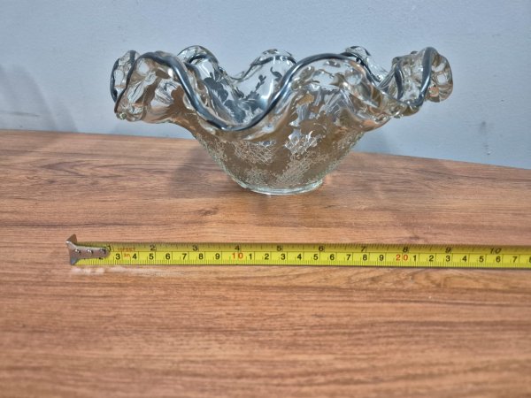 Silver-Overlay Ruffled Glass Bowl — Floral, approx 26cm