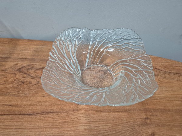 Textured Glass Bowl — Branch Pattern, approx 22cm