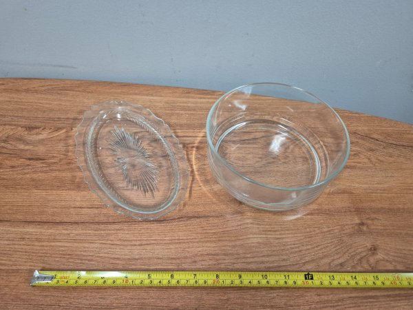 Cut-Glass Oval Dish and Plain Glass Serving Bowl