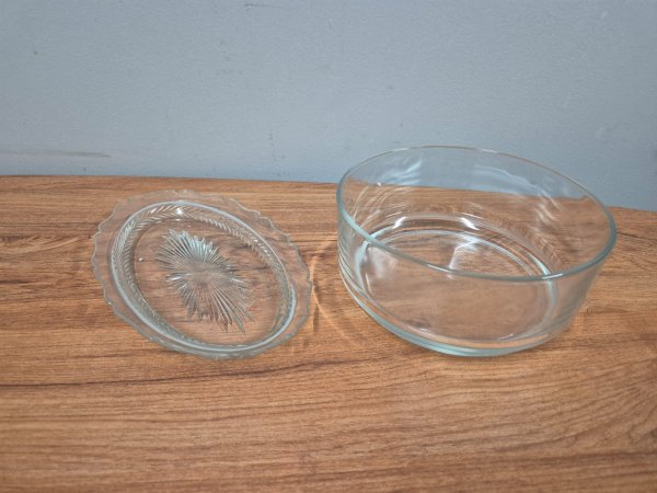 Cut-Glass Oval Dish and Plain Glass Serving Bowl