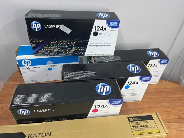 Empty Printer Toner Cartridges for Refilling — HP 124A Set + Kyocera TK-8325Y
