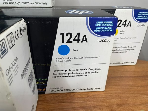 Empty Printer Toner Cartridges for Refilling — HP 124A Set + Kyocera TK-8325Y