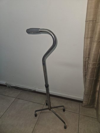 Quad-Base Walking Cane, Height-Adjustable Chrome