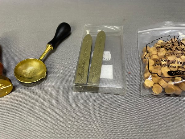 Wax Seal Stamp Kit — Brass Bow Seal, Spoon & Sealing Wax