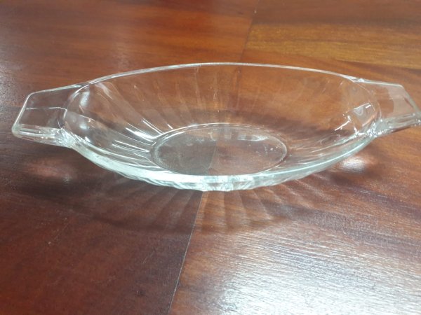 Oval Pressed Glass Relish Dish with Tab Handles