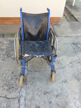 Folding Wheelchair — Blue Frame, Marked B.R. Nel, for Refurbishment