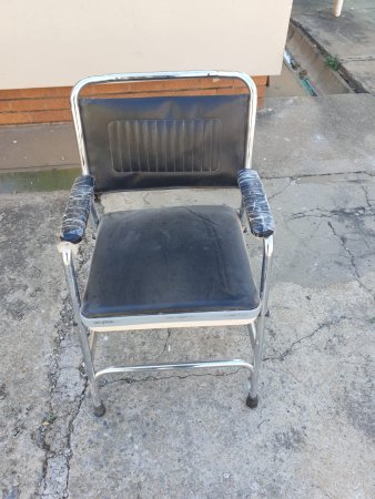 Vintage Chrome & Black Vinyl Armchair — Institutional Style