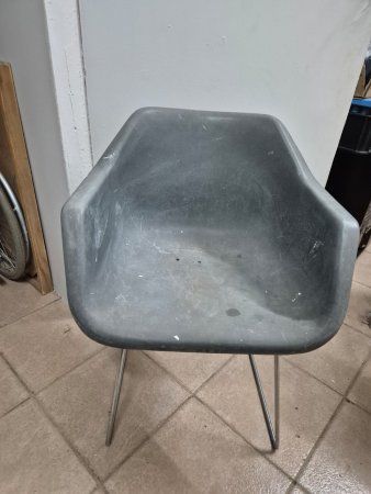 Grey Fibreglass Shell Armchair — Chrome Sled Base