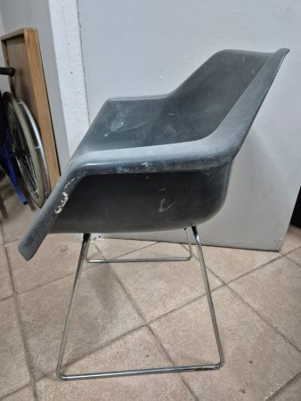 Grey Fibreglass Shell Armchair — Chrome Sled Base