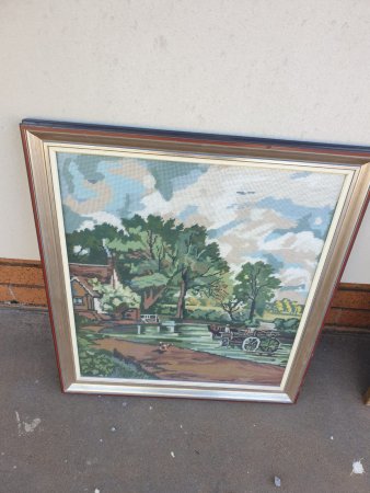 Framed Tapestry — Constable's "The Hay Wain", Silver & Mahogany Frame