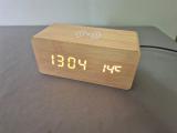 Bamboo LED Digital Alarm Clock with Qi Wireless Charging Pad - Image 1