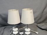 Pair of Modern White Bedside / Table Lamps with Drum Shades - Image 2