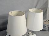 Pair of Modern White Bedside / Table Lamps with Drum Shades - Image 1