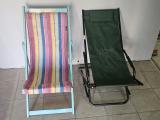 Pair of Folding Garden Chairs — Vintage Wooden Deck Chair + Green Metal Recliner - Image 1