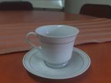 White Porcelain Teacup & Saucer Set — 11 Duos, Gold Rim Lines - Image 2